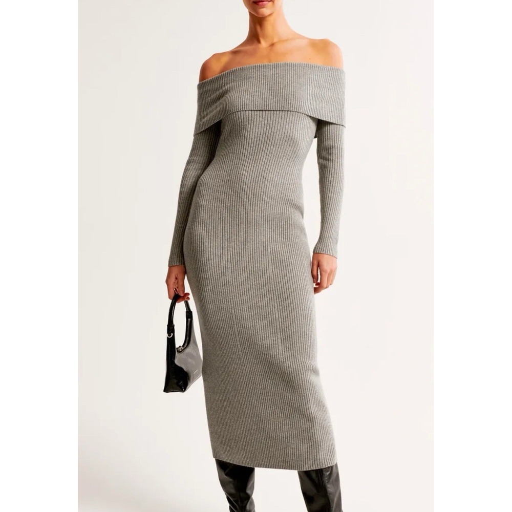 Abercrombie & Fitch Sweater Dress Women Large Ribbed Knit Off the Shoulder